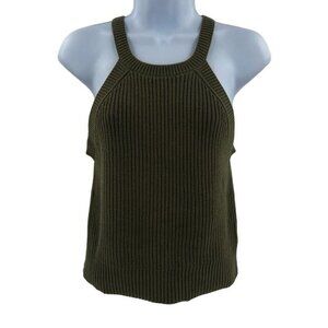 Express Cropped Ribbed Sweater Knit Halter Tank Top Sleeveless Olive Green Large